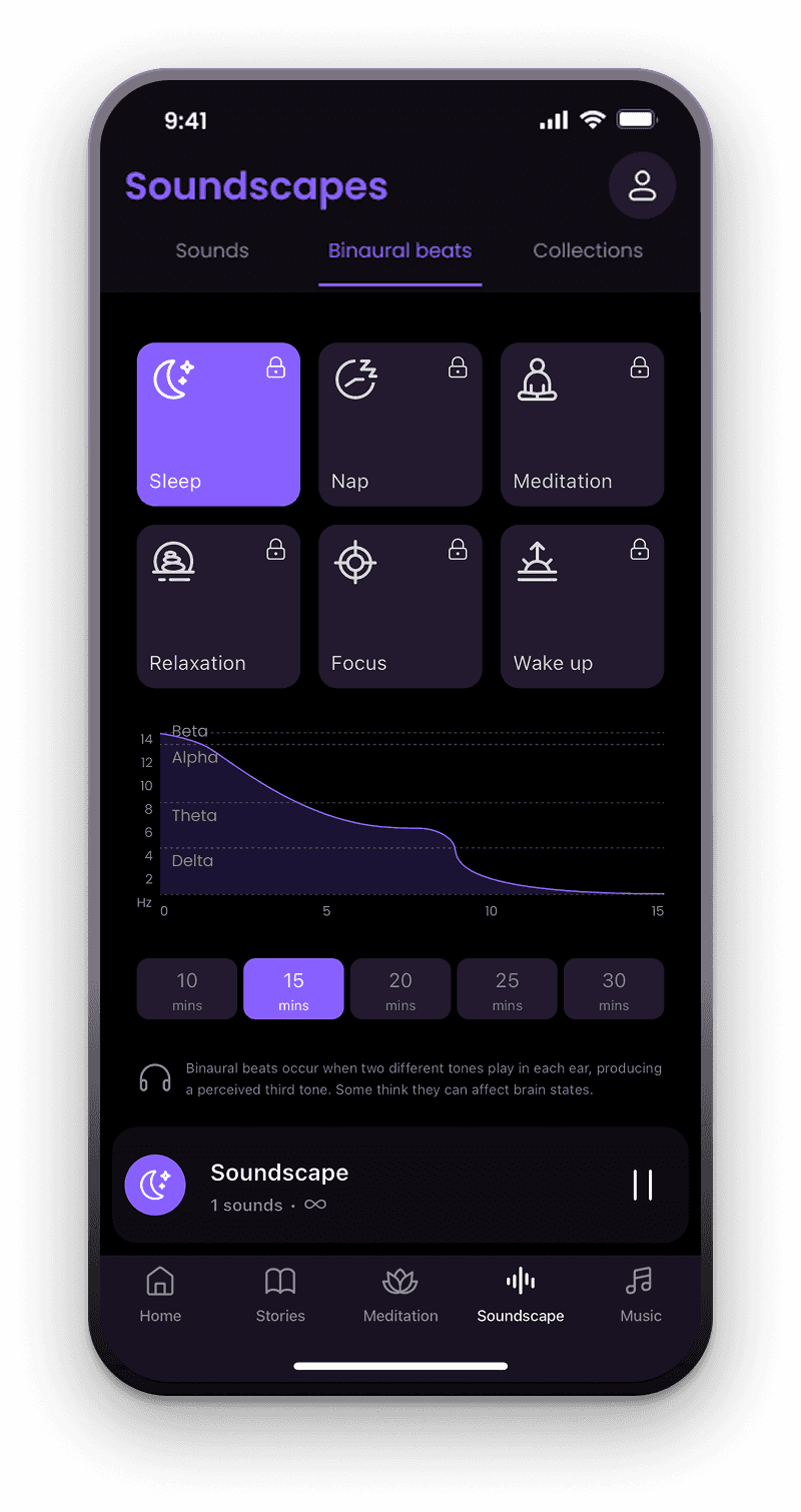 NightWhisper app interface showing sleep features and calming design